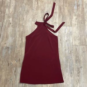 LuLus red wine dress with tie around the neck
